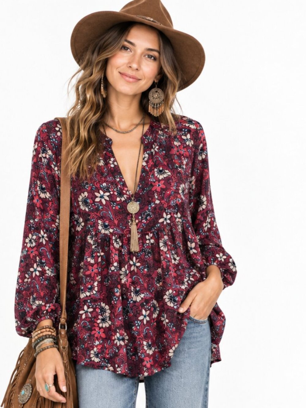 Hollister Women’s Red Pink Floral Blouse size XS Boho Dark Romantic Lace Up
